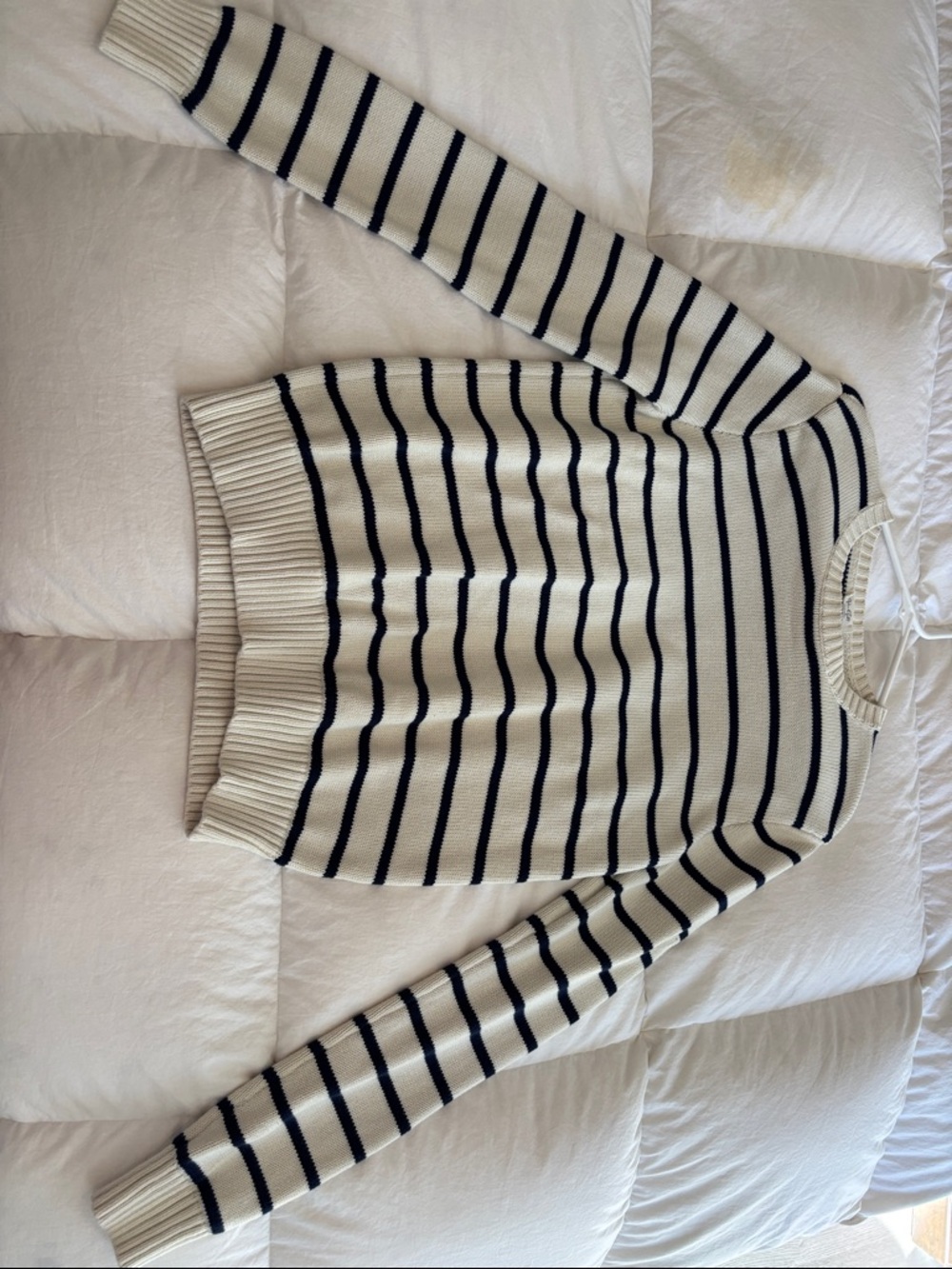 Brandy Melville Cream and Navy Striped Crewneck Sweater